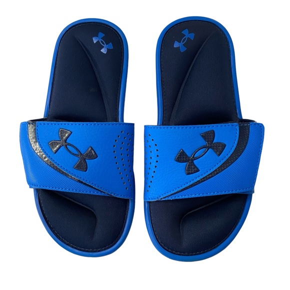 Bundle Of 2 Under Armour Boys Blue Slide Sandals Size 2Y/3Y - Picture 4 of 14
